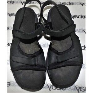 Clark's Springers 7M black sandals, ankle strap, 2 Hook & Loop closures leather